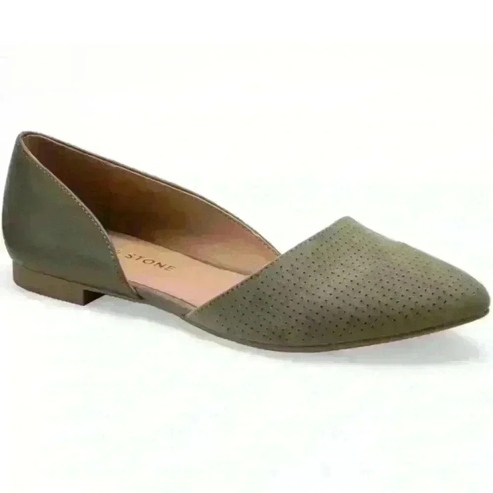 NWB SUN STONE Free SHIPPING Green Henlley Pointed Block Heel Slip On Flats 6